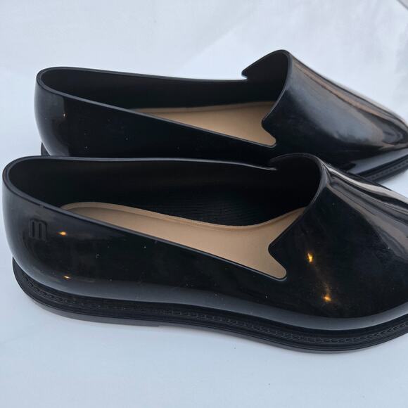 Melissa Size 6.5/ 37 PRANA Black Patent Leather Slip On Loafers - Picture 2 of 5